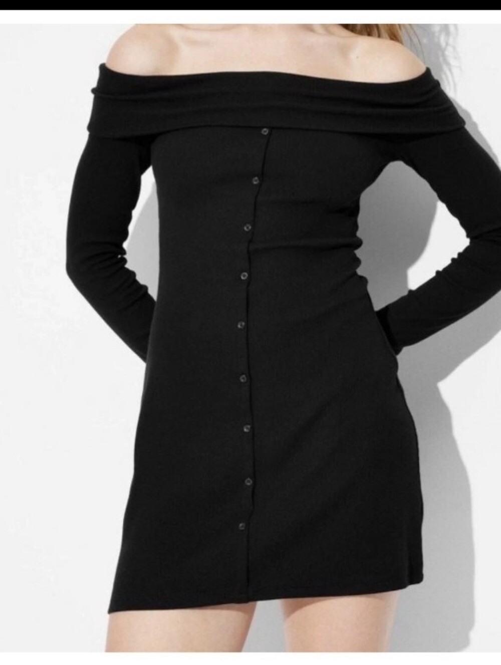 ❤️10/$13 New Black Ribbed Button-Front Women’s Dress